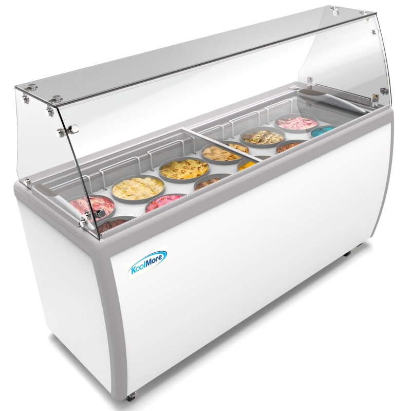 70 in. 12 Tub Ice Cream Dipping Cabinet Display Freezer with Sliding Glass Door and Sneeze Guard, 20 cu. ft KMICD71SDFG