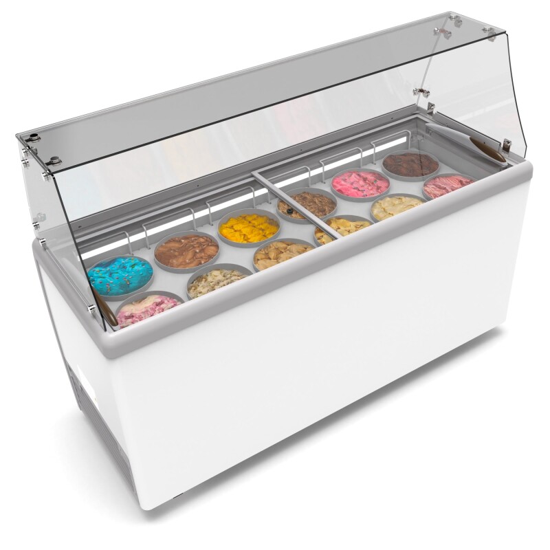 70 in. 12 Tub Ice Cream Dipping Cabinet Display Freezer with Sliding Glass Door and Sneeze Guard, 20 cu. ft KMICD71SDFG
