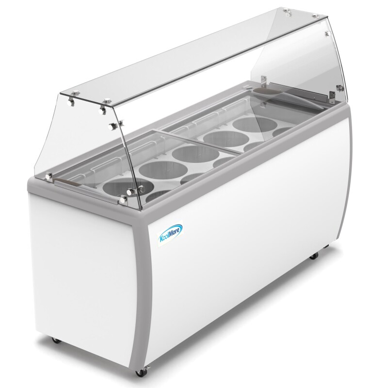 70 in. 12 Tub Ice Cream Dipping Cabinet Display Freezer with Sliding Glass Door and Sneeze Guard, 20 cu. ft KMICD71SDFG