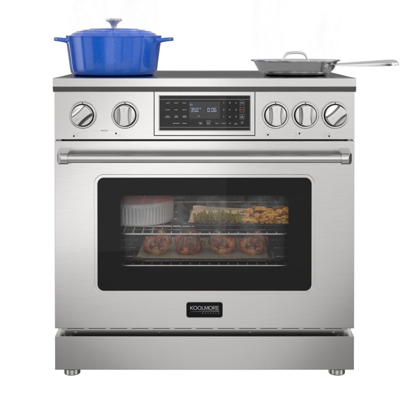 Reserve 36 in. Electric Induction Range Oven with Ceramic Glass Cooktop, True Convection, 240V, 6.0 Cu. Ft., Air Fry, Sync Burners, CSA Certified in Stainless Steel KMIPR36TPSS