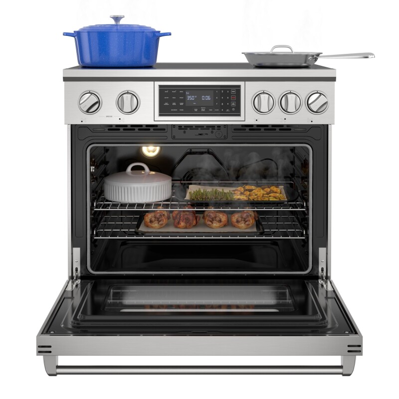 Reserve 36 in. Electric Induction Range Oven with Ceramic Glass Cooktop, True Convection, 240V, 6.0 Cu. Ft., Air Fry, Sync Burners, CSA Certified in Stainless Steel KMIPR36TPSS, product image 2 of 13