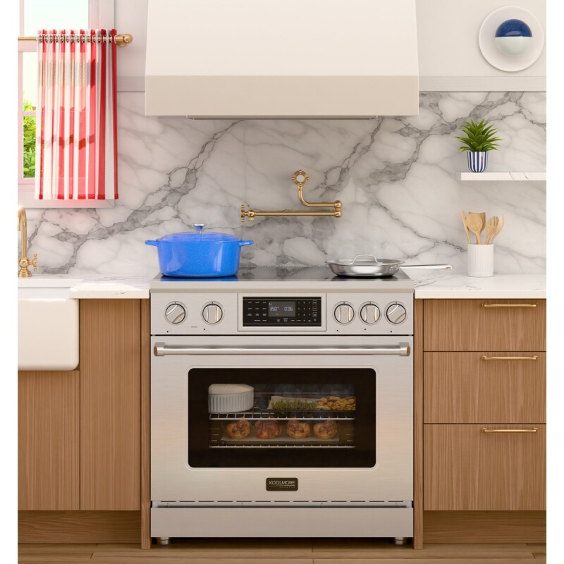 Reserve 36 in. Electric Induction Range Oven with Ceramic Glass Cooktop, True Convection, 240V, 6.0 Cu. Ft., Air Fry, Sync Burners, CSA Certified in Stainless Steel KMIPR36TPSS, product image 4 of 13