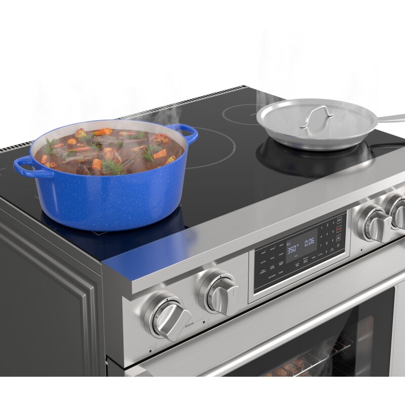 Reserve 36 in. Electric Induction Range Oven with Ceramic Glass Cooktop, True Convection, 240V, 6.0 Cu. Ft., Air Fry, Sync Burners, CSA Certified in Stainless Steel KMIPR36TPSS, product image 6 of 13