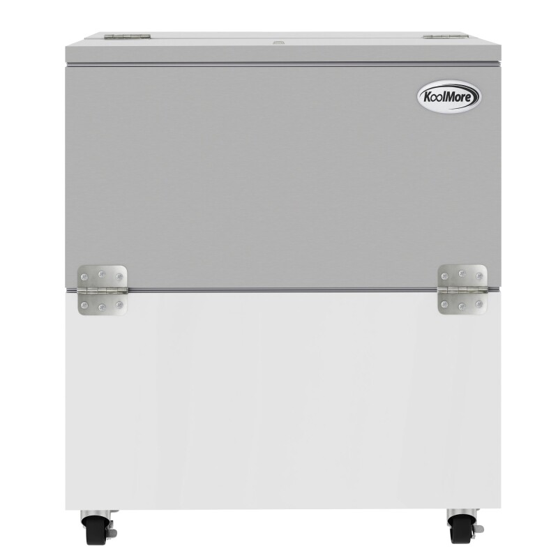 34 in. Commercial Milk Cooler for School and Cafeteria, 8 Crate Capacity with Heavy Duty Casters in Stainless Steel and White KMMC34HDC