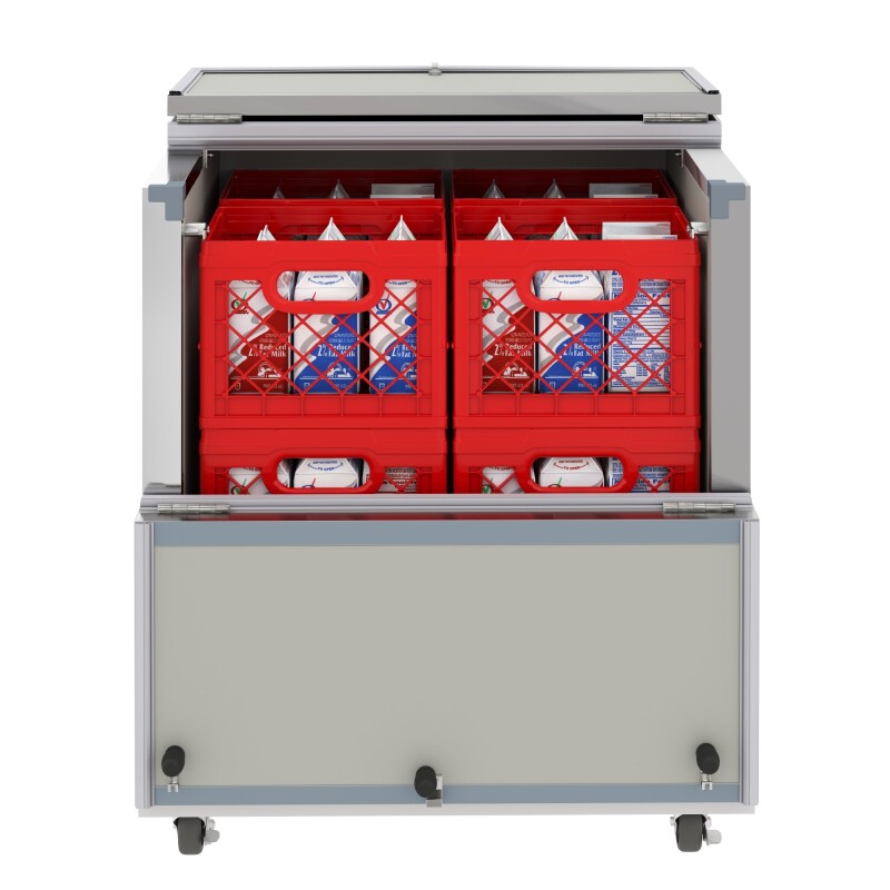 34 in. Commercial Milk Cooler for School and Cafeteria, 8 Crate Capacity with Heavy Duty Casters in Stainless Steel and White KMMC34HDC