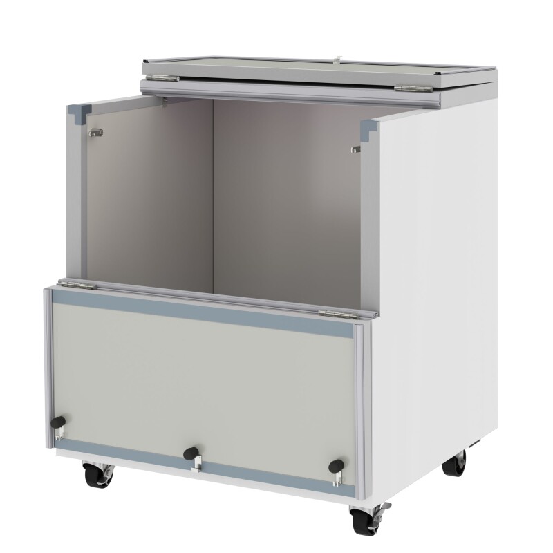 34 in. Commercial Milk Cooler for School and Cafeteria, 8 Crate Capacity with Heavy Duty Casters in Stainless Steel and White KMMC34HDC