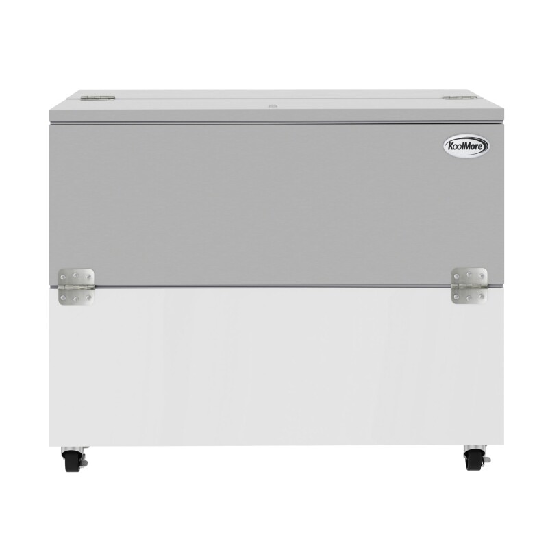49 in. Commercial Milk Cooler for School and Cafeteria, 12 Crate Capacity with Heavy Duty Casters in Stainless Steel and White KMMC49HDC