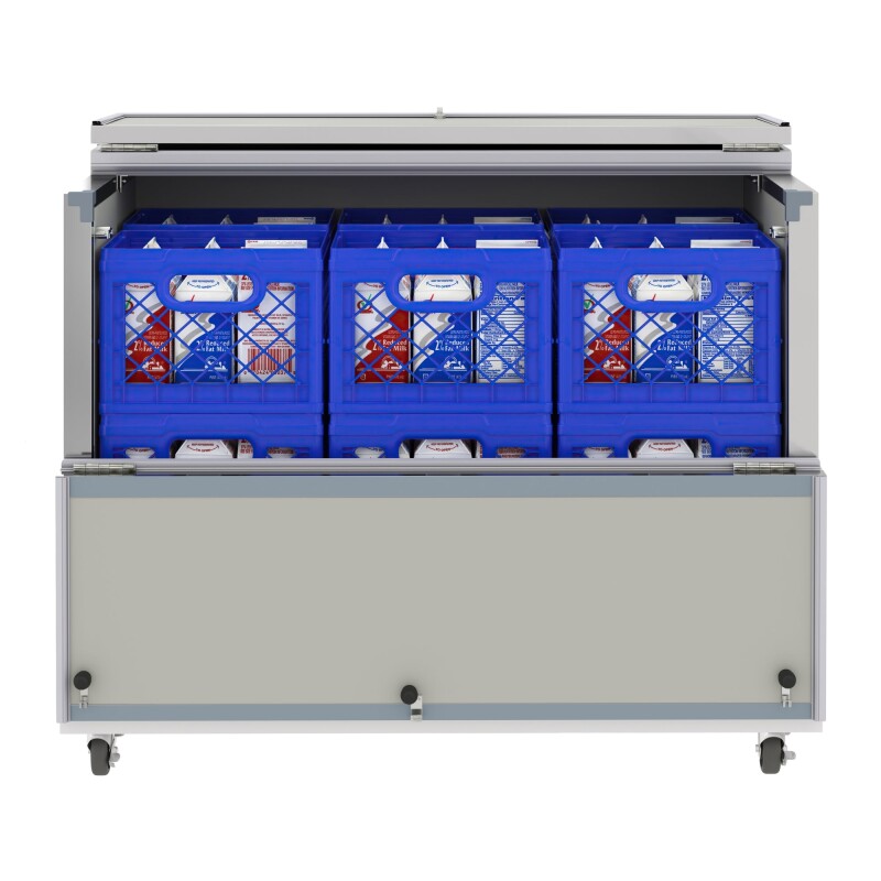 49 in. Commercial Milk Cooler for School and Cafeteria, 12 Crate Capacity with Heavy Duty Casters in Stainless Steel and White KMMC49HDC, product image 2 of 13