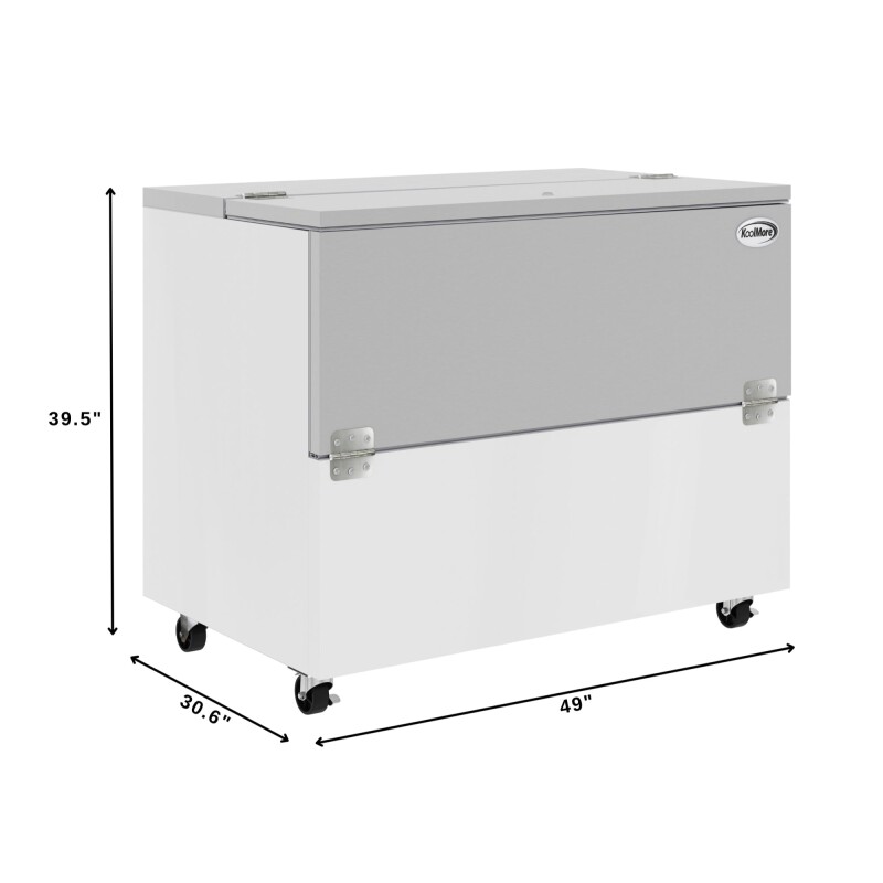 49 in. Commercial Milk Cooler for School and Cafeteria, 12 Crate Capacity with Heavy Duty Casters in Stainless Steel and White KMMC49HDC, product image 4 of 13
