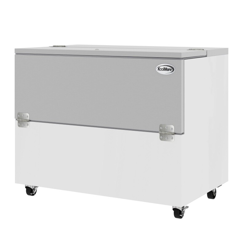 49 in. Commercial Milk Cooler for School and Cafeteria, 12 Crate Capacity with Heavy Duty Casters in Stainless Steel and White KMMC49HDC, product image 8 of 13