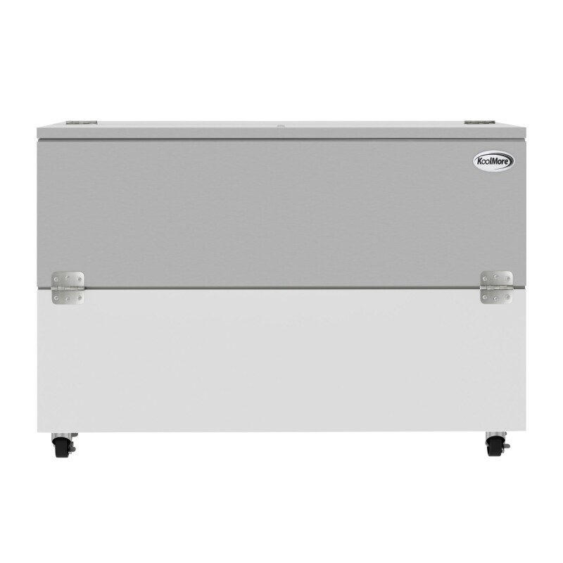 58 in. Commercial Milk Cooler for School and Cafeteria, 16 Crate Capacity with Heavy Duty Casters in Stainless Steel and White KMMC58HDC