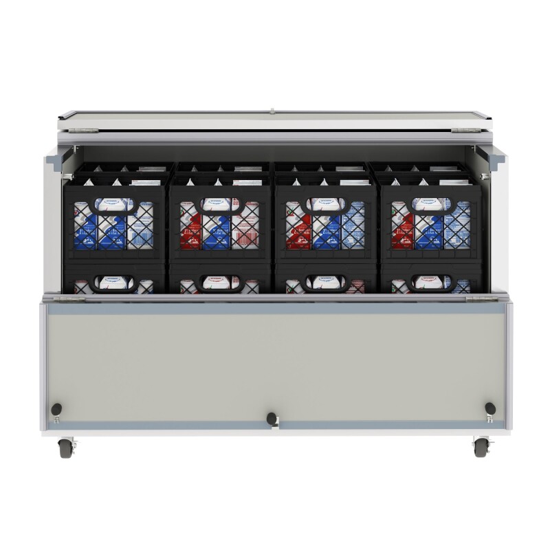 58 in. Commercial Milk Cooler for School and Cafeteria, 16 Crate Capacity with Heavy Duty Casters in Stainless Steel and White KMMC58HDC