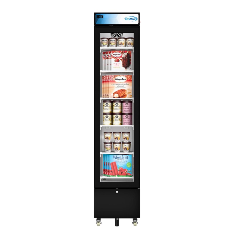 17 in. Slim Commercial Merchandiser Freezer with Manual Defrost, 6.5 Cu. Ft. Capacity, ETL Listed in Black KMMDF17S
