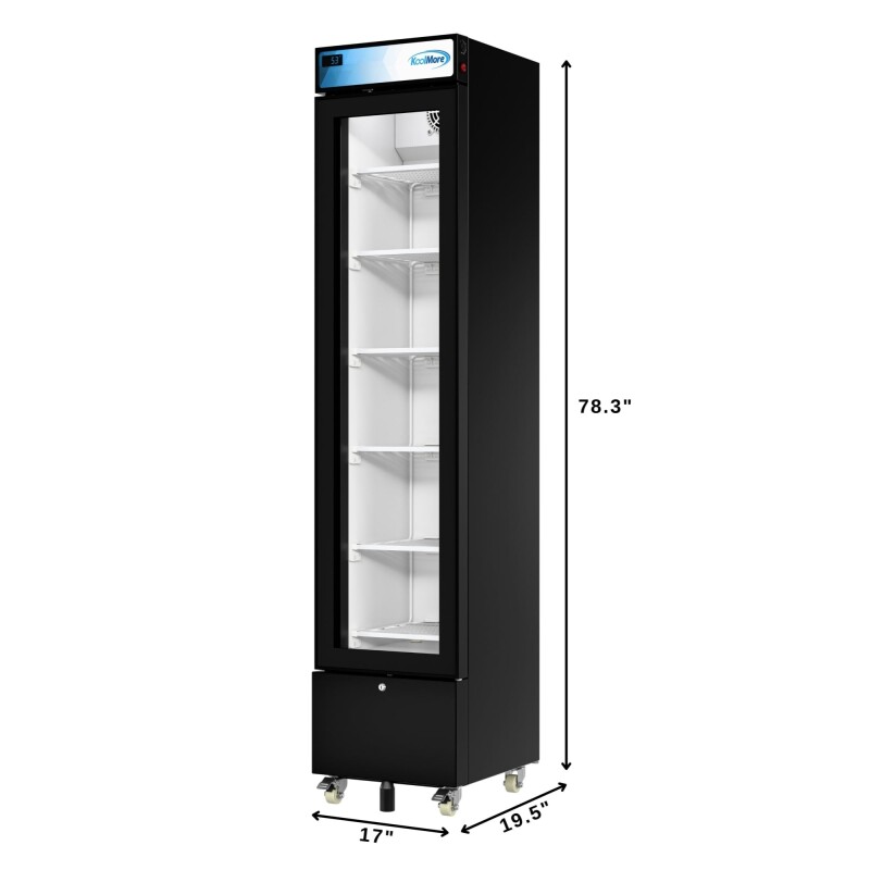 17 in. Slim Commercial Merchandiser Freezer with Manual Defrost, 6.5 Cu. Ft. Capacity, ETL Listed in Black KMMDF17S