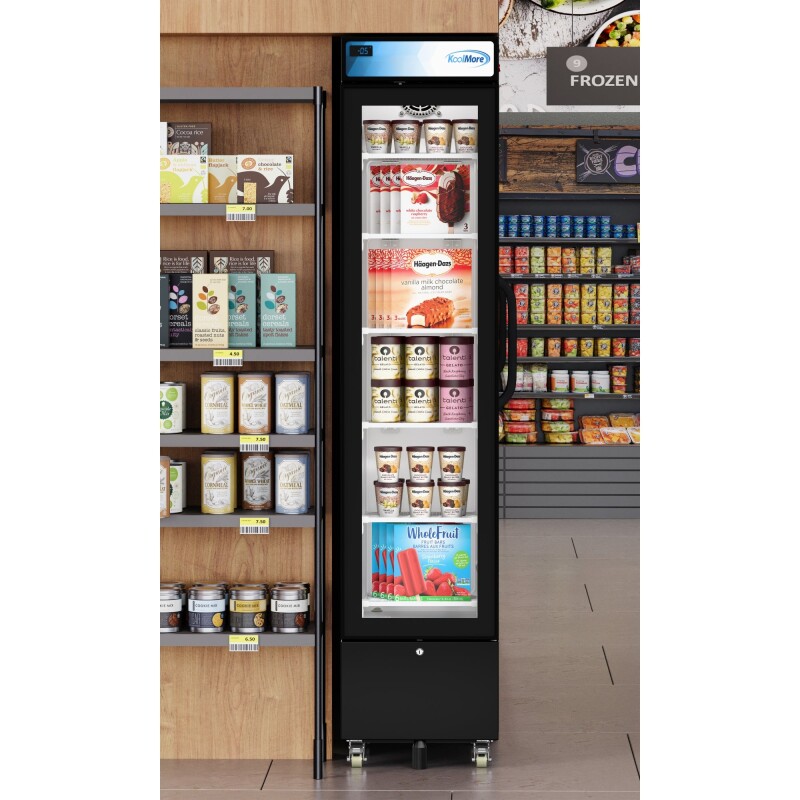17 in. Slim Commercial Merchandiser Freezer with Manual Defrost, 6.5 Cu. Ft. Capacity, ETL Listed in Black KMMDF17S