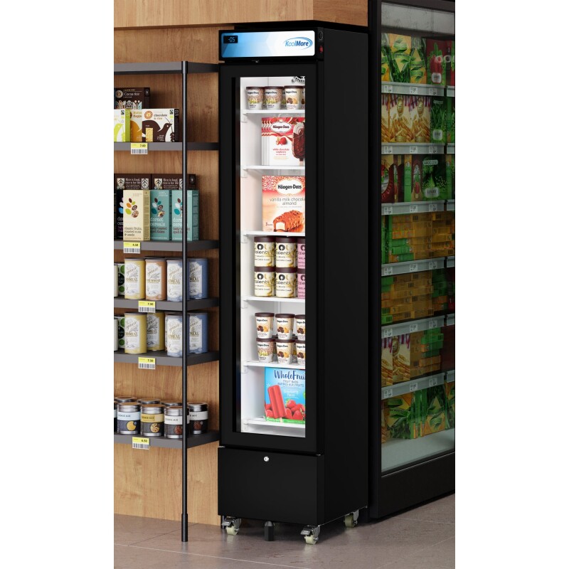 17 in. Slim Commercial Merchandiser Freezer with Manual Defrost, 6.5 Cu. Ft. Capacity, ETL Listed in Black KMMDF17S