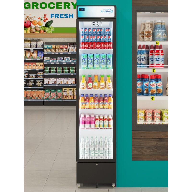 17 in. Slim Commercial Merchandiser Refrigerator 7 Cu. Ft. in Black, ETL Listed KMMDR17S