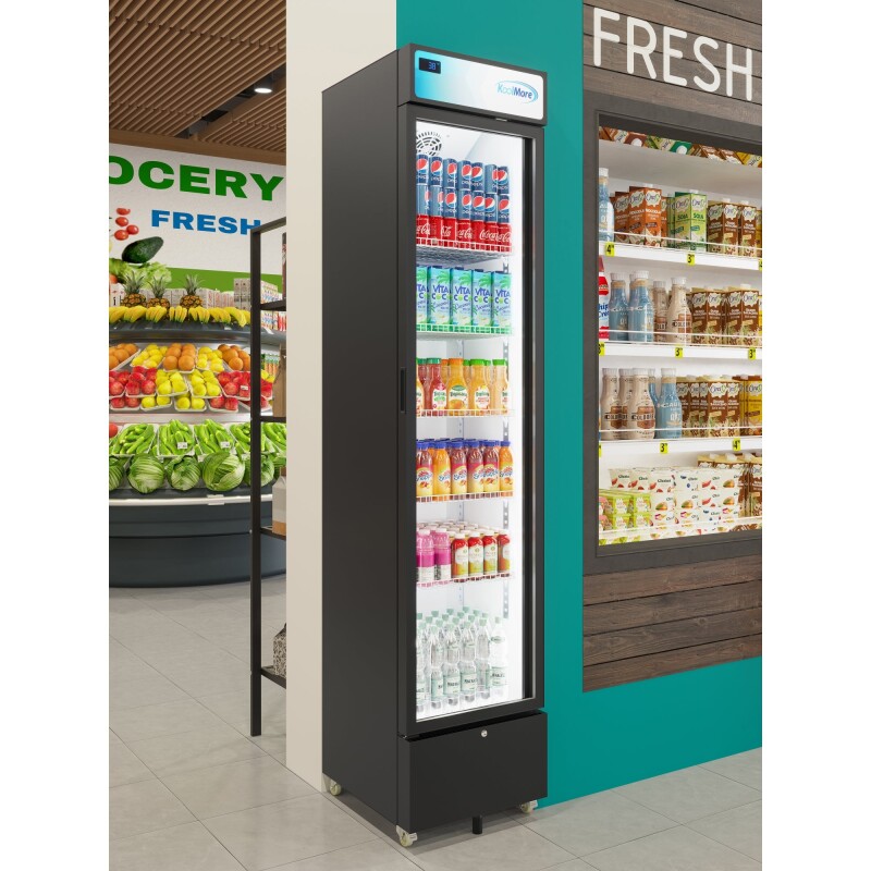 17 in. Slim Commercial Merchandiser Refrigerator 7 Cu. Ft. in Black, ETL Listed KMMDR17S