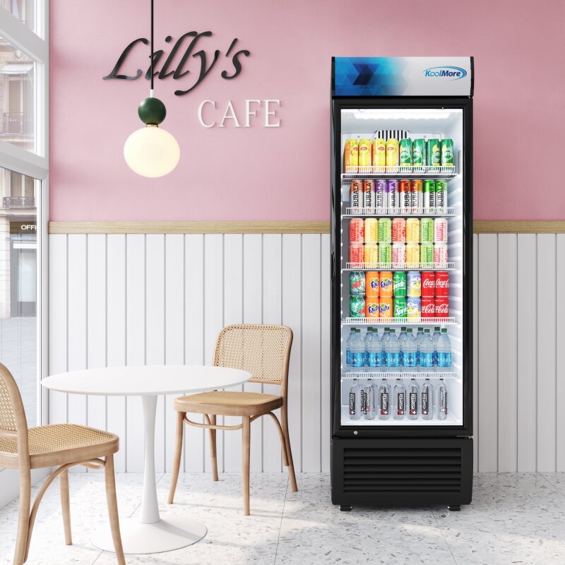 26 in. Commercial Merchandiser Refrigerator with LED Lights, 15 Cu. Ft. in Black KMMDR1GD15C