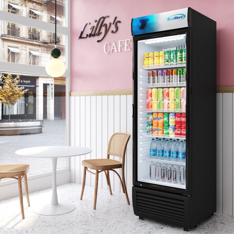 26 in. Commercial Merchandiser Refrigerator with LED Lights, 15 Cu. Ft. in Black KMMDR1GD15C