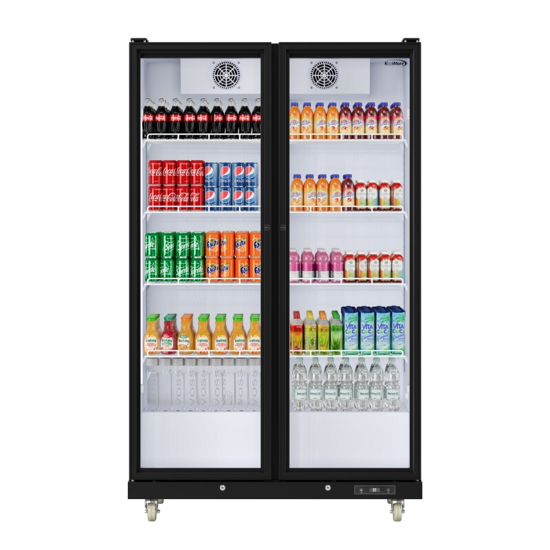 47 in. Commercial 2 Fully Glass Door Merchandiser Refrigerator, 30 Cu. Ft., ETL Listed in Black KMMDR2FGD