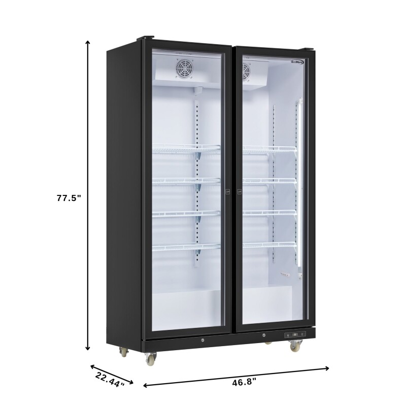 47 in. Commercial 2 Fully Glass Door Merchandiser Refrigerator, 30 Cu. Ft., ETL Listed in Black KMMDR2FGD