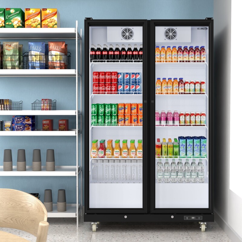 47 in. Commercial 2 Fully Glass Door Merchandiser Refrigerator, 30 Cu. Ft., ETL Listed in Black KMMDR2FGD