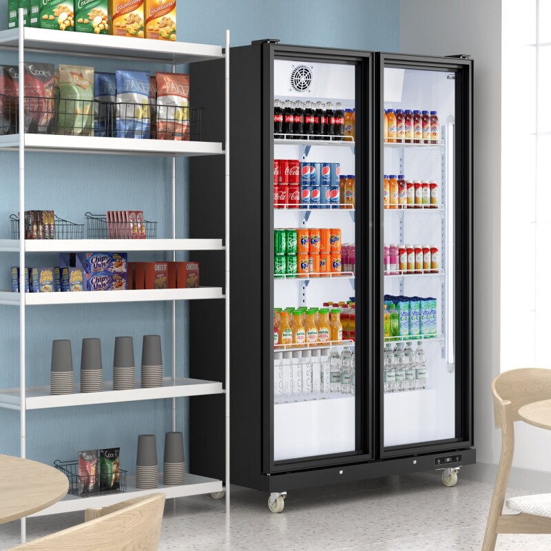 47 in. Commercial 2 Fully Glass Door Merchandiser Refrigerator, 30 Cu. Ft., ETL Listed in Black KMMDR2FGD