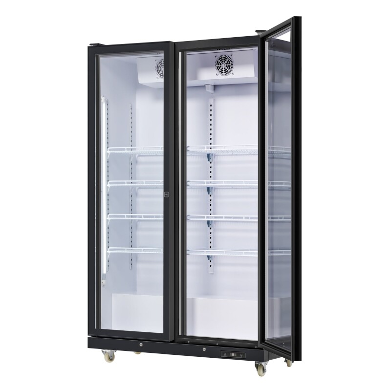 47 in. Commercial 2 Fully Glass Door Merchandiser Refrigerator, 30 Cu. Ft., ETL Listed in Black KMMDR2FGD
