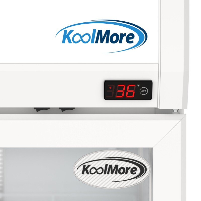 35 in. Commercial 2-Glass Door Merchandiser Refrigerator, 16.5 cu. ft. in White KMMDR2GD35