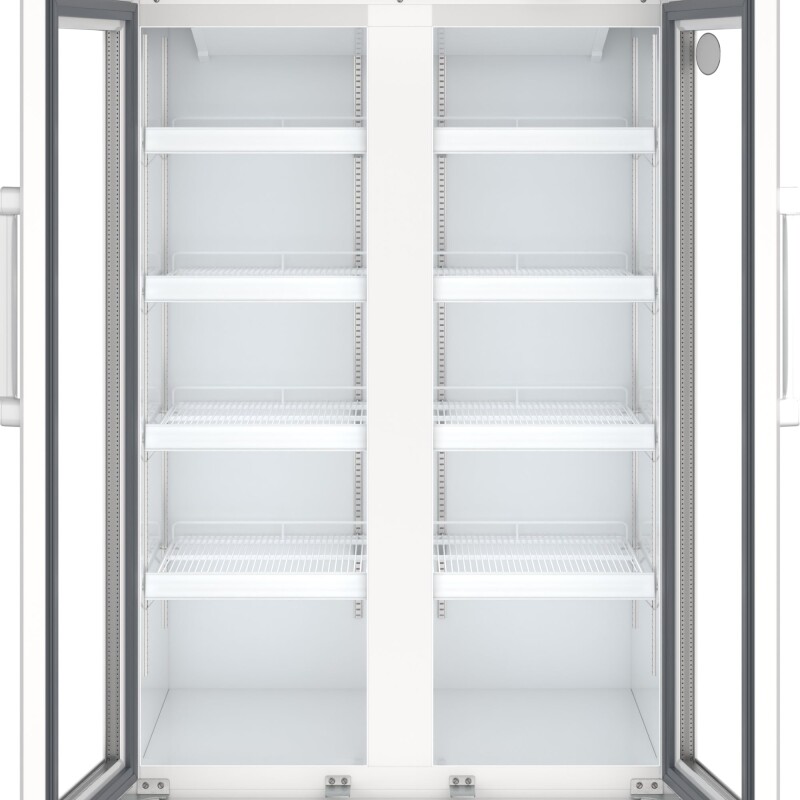 35 in. Commercial 2-Glass Door Merchandiser Refrigerator, 16.5 cu. ft. in White KMMDR2GD35