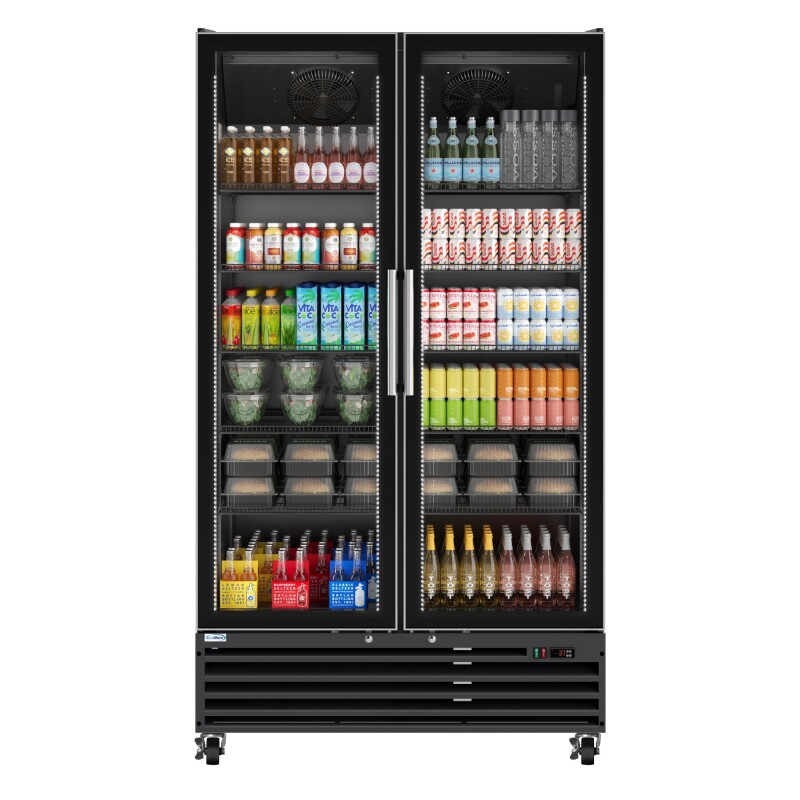 47 in. Two-Door Commercial Display Merchandiser Refrigerator in Sleek Black, 35 cu. ft. ETL Listed KMMDR2GD35CNLBK
