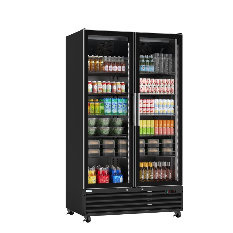 47 in. Two-Door Commercial Display Merchandiser Refrigerator in Sleek Black, 35 cu. ft. ETL Listed KMMDR2GD35CNLBK