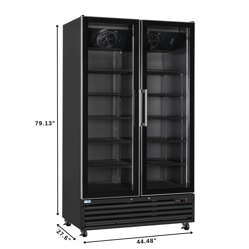 47 in. Two-Door Commercial Display Merchandiser Refrigerator in Sleek Black, 35 cu. ft. ETL Listed KMMDR2GD35CNLBK
