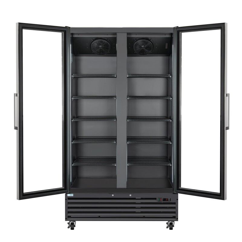 47 in. Two-Door Commercial Display Merchandiser Refrigerator in Sleek Black, 35 cu. ft. ETL Listed KMMDR2GD35CNLBK