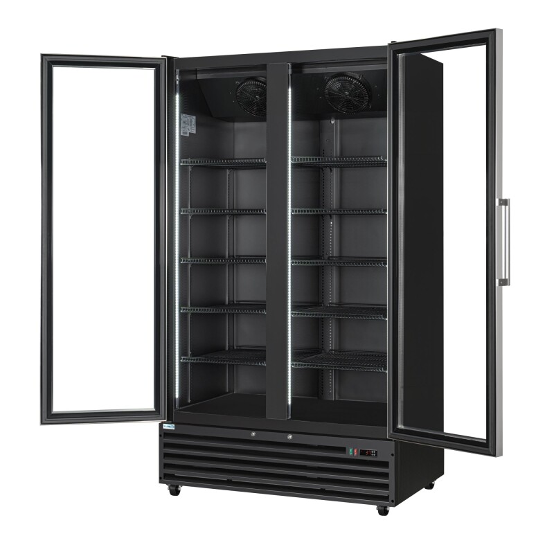 47 in. Two-Door Commercial Display Merchandiser Refrigerator in Sleek Black, 35 cu. ft. ETL Listed KMMDR2GD35CNLBK
