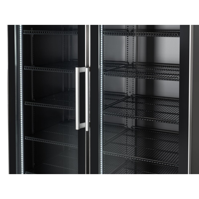 47 in. Two-Door Commercial Display Merchandiser Refrigerator in Sleek Black, 35 cu. ft. ETL Listed KMMDR2GD35CNLBK