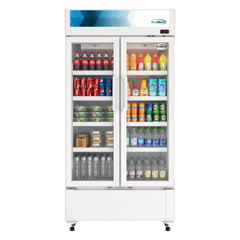 39 in. Commercial 2-Glass Door Merchandiser Refrigerator, 21.9 cu. ft. in White KMMDR2GD39