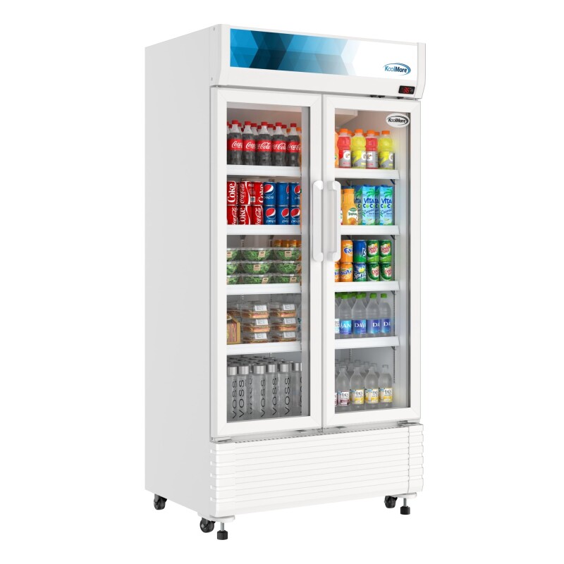 39 in. Commercial 2-Glass Door Merchandiser Refrigerator, 21.9 cu. ft. in White KMMDR2GD39