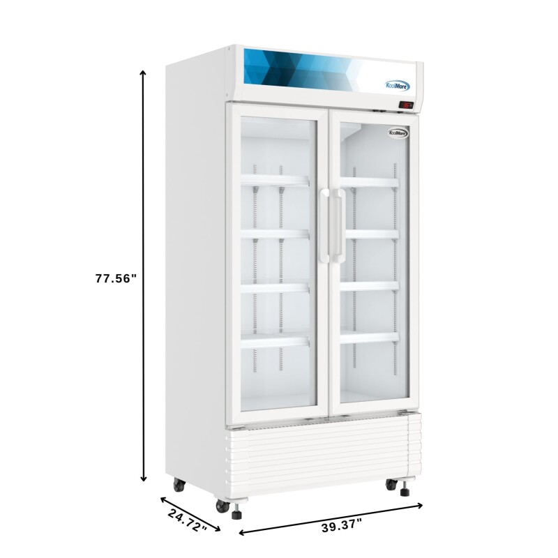 39 in. Commercial 2-Glass Door Merchandiser Refrigerator, 21.9 cu. ft. in White KMMDR2GD39