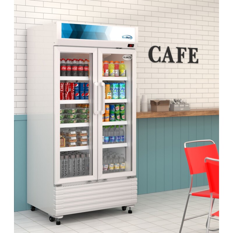39 in. Commercial 2-Glass Door Merchandiser Refrigerator, 21.9 cu. ft. in White KMMDR2GD39