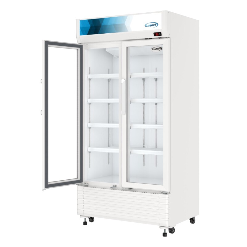 39 in. Commercial 2-Glass Door Merchandiser Refrigerator, 21.9 cu. ft. in White KMMDR2GD39