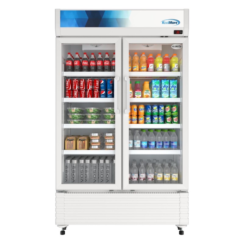 47 in. Commercial 2-Glass Door Merchandiser Refrigerator, 29 cu. ft. in White KMMDR2GD47