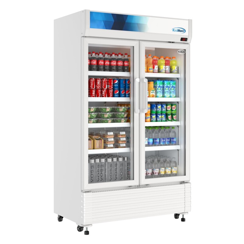 47 in. Commercial 2-Glass Door Merchandiser Refrigerator, 29 cu. ft. in White KMMDR2GD47
