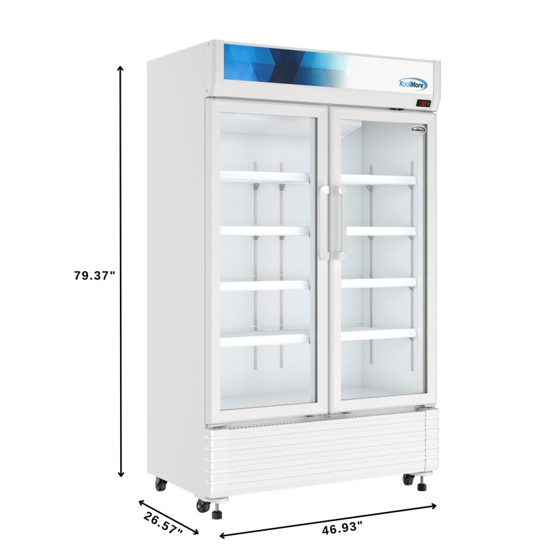 47 in. Commercial 2-Glass Door Merchandiser Refrigerator, 29 cu. ft. in White KMMDR2GD47