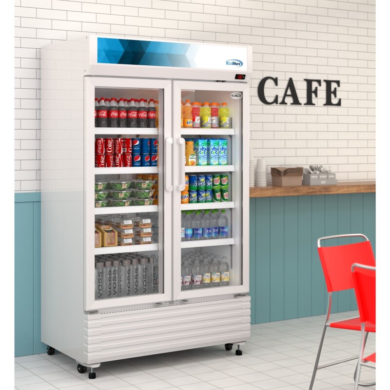 47 in. Commercial 2-Glass Door Merchandiser Refrigerator, 29 cu. ft. in White KMMDR2GD47