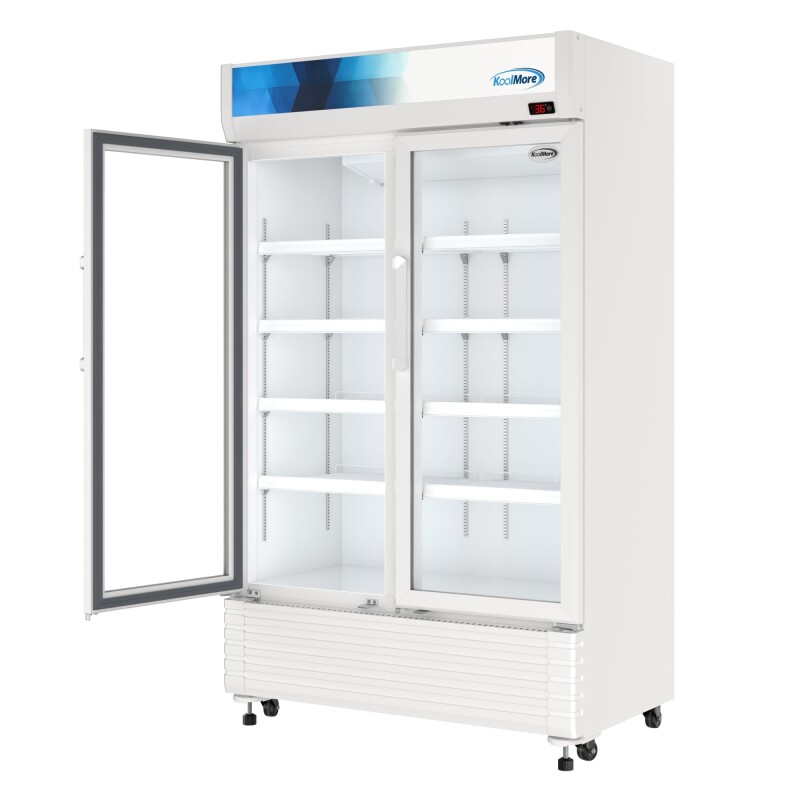 47 in. Commercial 2-Glass Door Merchandiser Refrigerator, 29 cu. ft. in White KMMDR2GD47