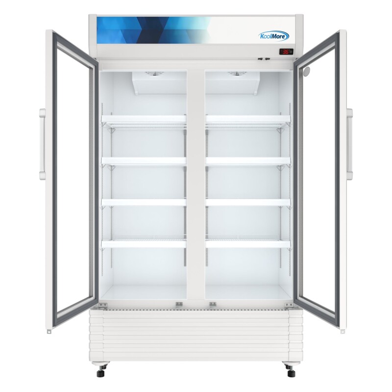 47 in. Commercial 2-Glass Door Merchandiser Refrigerator, 29 cu. ft. in White KMMDR2GD47