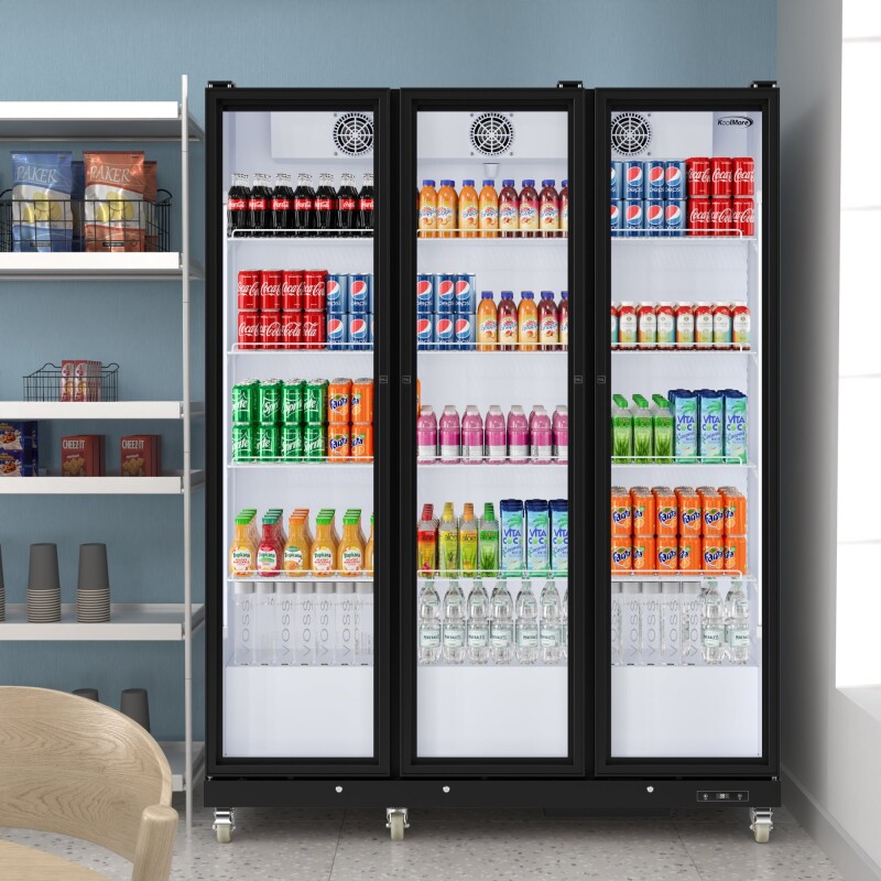71 in. Commercial 3 Fully Glass Door Merchandiser Refrigerator, 46 cu. ft., ETL Listed in Black KMMDR3FGD