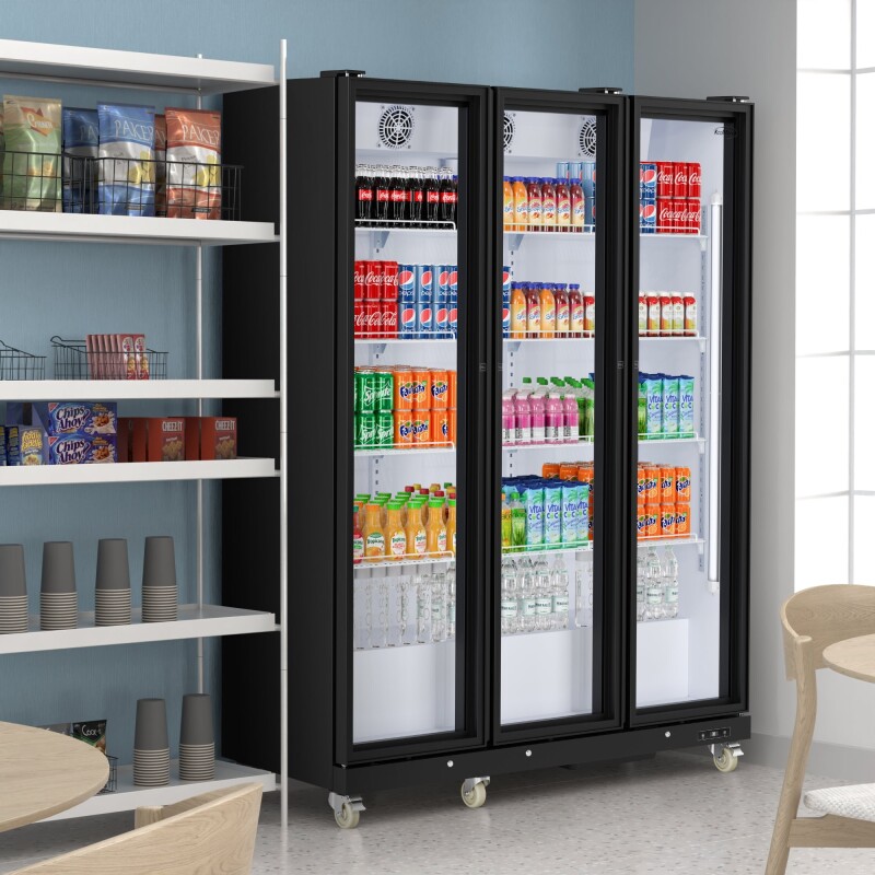 71 in. Commercial 3 Fully Glass Door Merchandiser Refrigerator, 46 cu. ft., ETL Listed in Black KMMDR3FGD